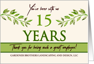 Employee 15th Anniversary Green Leaves Garden Theme Custom Year card