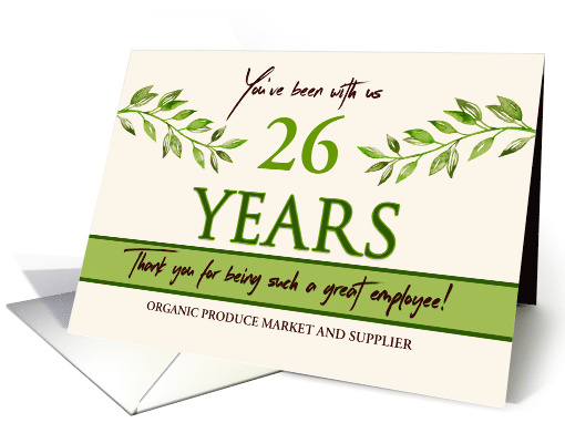 Employee 26th Anniversary Custom Year Green Leaves Garden Theme card