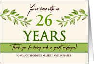 Employee 26th Anniversary Custom Year Green Leaves Garden Theme card