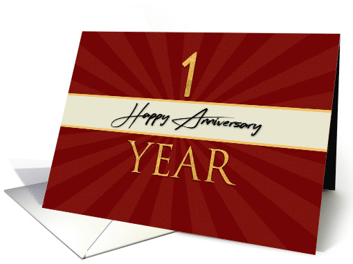 Employee 1st Anniversary Faux Gold on Red Sunburst Background card