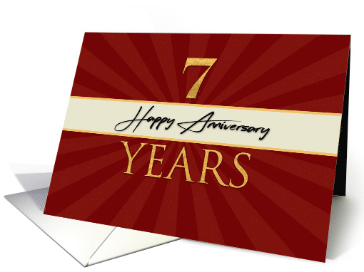 Employee 7th Anniversary Faux Gold on Red Sunburst Background card