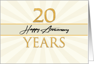 Employee 20th Anniversary Faux Gold on Cream Sunburst Background card