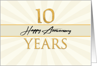 Employee 10th Anniversary Faux Gold on Cream Sunburst Background card