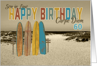 Customize Son in Law 60th Birthday Carpe Diem Vintage Longboards card