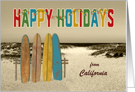 California Custom State Christmas Happy Holidays Vintage Surfboards card