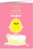 Daughter Easter Yellow Chick Cake and Speckled Eggs on Pink Custom card