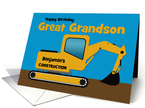 Great Grandson Birthday Add Name Yellow Excavator card (1642624)
