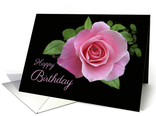 Happy Birthday Beautiful Classic Pink Rose and Green Leaves card