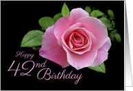 42nd Birthday Beautiful Pink Rose on Black Background card