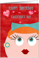 Birthday on Valentine’s Day Quirky Hipster Retro Gal card