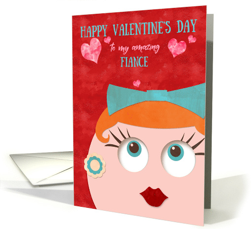 Fiance Valentine's Day Quirky Hipster Retro Gal Red Head card