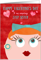 Step Sister Valentine’s Day Quirky Hipster Retro Gal Red Head card