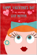 Step mother Valentine’s Day Quirky Hipster Retro Gal Red Head card