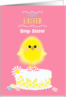 Step Sister Easter Yellow Chick Cake and Speckled Eggs Pink Custom card