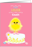 Cousin Easter Yellow Chick Cake and Speckled Eggs Pink Custom card