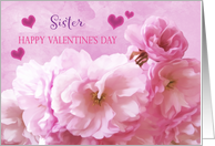Sister Love Valentine’s Day Pink Cherry Blossoms Hearts card