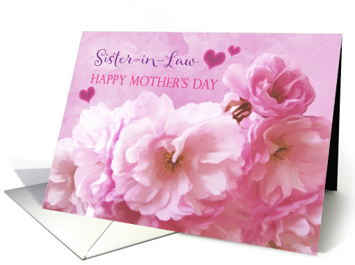 Sister in Law Mother's Day Pink Cherry Blossoms Hearts Painting card