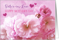 Sister in Law Mother’s Day Pink Cherry Blossoms Hearts Painting card