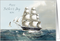 Son Father’s Day Ship East Indiamen Full Sail Seagulls Lighthouse card