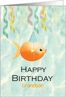 Grandson Birthday Cute Goldfish and Streamers Customize card