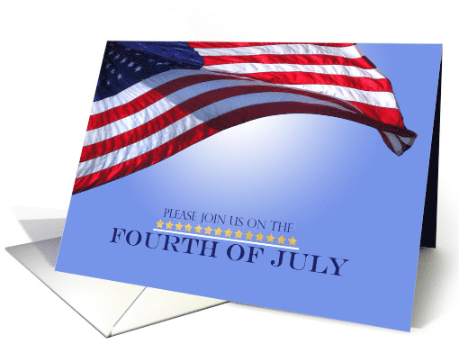 Invitation Patriotic Fourth of July US Flag Waving Blue Sky card