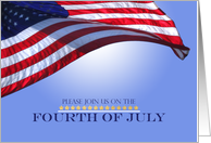 Invitation Patriotic Fourth of July US Flag Waving Blue Sky card