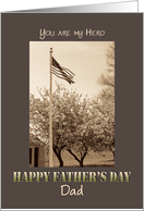 Father’s Day to Dad from military deployed US Flag and Cherry trees vintage look card