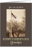 Father’s Day to Military Grandpa US Flag and Cherry trees vintage look card