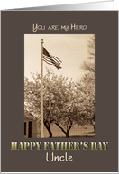 Father’s Day to Military Uncle US Flag and Cherry trees vintage look card