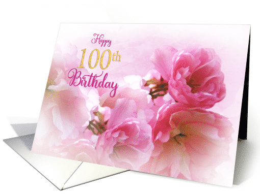 Happy 100th Birthday Pink Cherry Blossoms Photo Art card (454393)