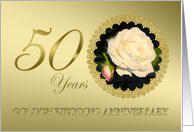 Golden Wedding 50th Anniversary White Roses in Gold Effect Frame card