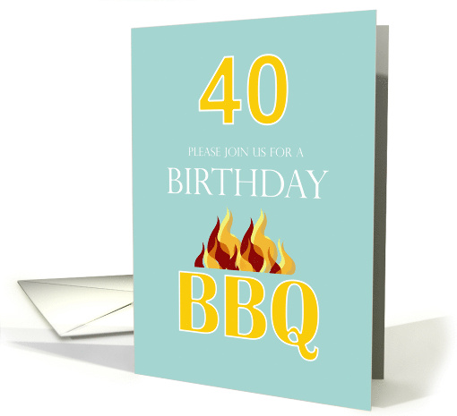 40th Birthday BBQ Invitation in Teal and Yellow Bright... (562502)