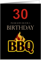30th Birthday BBQ Invitation Flaming Coals Graphic card