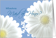Maid of Honor Invitation White daisies and butterflies card