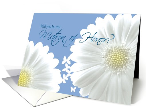 Matron of Honor Invitation White daisies and butterflies card (610404)