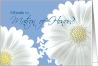 Matron of Honor Invitation White daisies and butterflies card