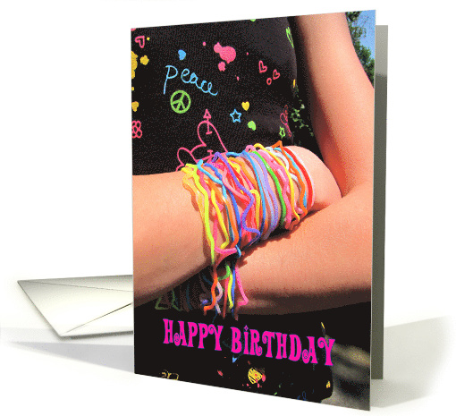 Happy Birthday Tween Teen Retro Silicone Bandz bracelets card (636911)