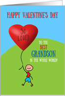 Grandson Happy Valentine’s Day Kid Stick Figure with Balloon card