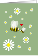 Mommy Bee and Baby Bee with Daisies and Heart Blank Any Occasion card