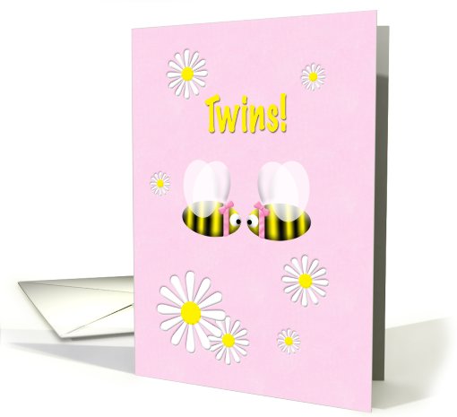 Twins Announcement Girls Cute Bees card (749655)