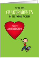 Grandparents Anniversary Stick Figure Boy Red Heart Best in World card