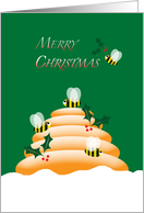 Merry Christmas Honey Bees, Holly and Hive card