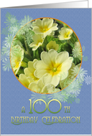 100th Birthday Party Invitation Primroses Blue and Yellow card
