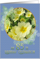 85th Birthday Party Invitation Primroses Blue and Yellow card