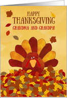 Happy Thanksgiving Grandma Grandpa Gobble Gobble Cute Colorful Turkey card