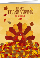 Happy Thanksgiving Son Gobble Gobble Cute Colorful Turkey card
