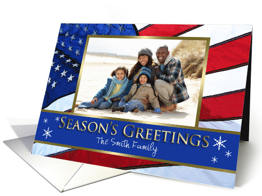 Season's Greetings Patriotic U.S. Flag Christmas Photo card (851677)