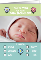 Thank you Baby Shower Gift Humorous Check Boxes List Photo Card