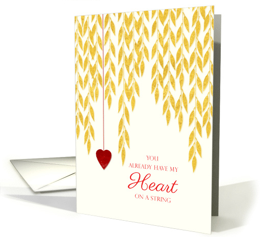 Valentine's Day Marry Me Red Heart on a String Golden Leaves card