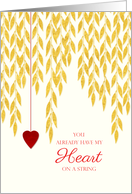 Valentine’s Day Marry Me Red Heart on a String Golden Leaves card